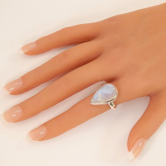 DirtyBombBoutique.com Jewelry - Genuine Rainbow Moonstone Pear Cut Ring in s925